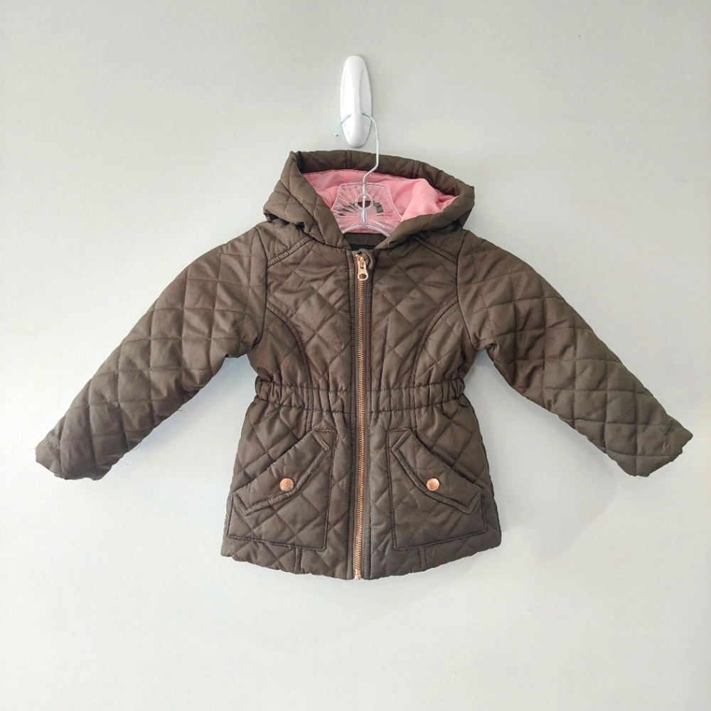 Me Jane Mini puffer jacket 2T green quilted hooded zipper front snap pockets
